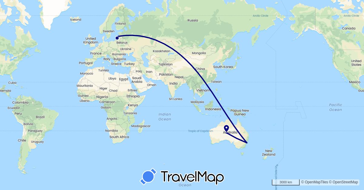 TravelMap itinerary: driving in Australia, Lithuania, Latvia (Europe, Oceania)